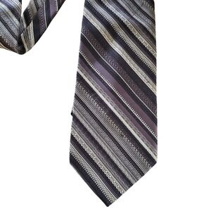 Encino Fine Neckwear Mens Striped Tie Purple Grey Black Woven Polyester 4x54